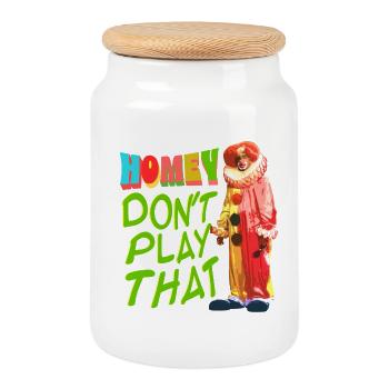Homey Don't Play That. Homey the Clown Meme - Cookie Jar with Wooden Lid - white - Front