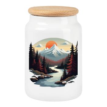 Paradis de montagne avec coucher de soleil - Boîte à biscuits avec couvercle en bois - blanc - Devant