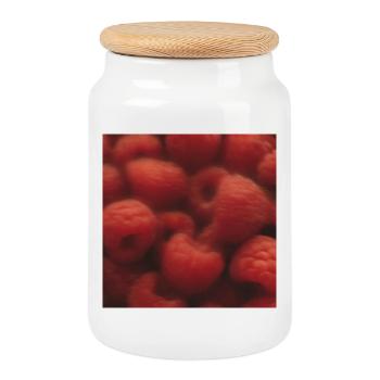 RASBERRIES - Cookie Jar with Wooden Lid - white - Front