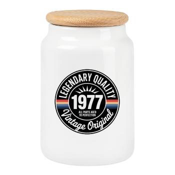 Rétro 1977 Vintage Emblème - Boîte à biscuits avec couvercle en bois - blanc - Devant