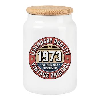 Vintage Jahrgang 1973 Logo - Cookie Jar with Wooden Lid - white - Front