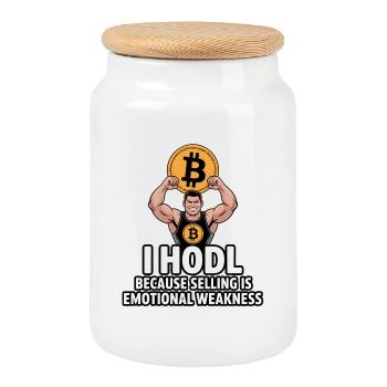 Humour musclé Bitcoin HODL - Boîte à biscuits avec couvercle en bois - blanc - Devant