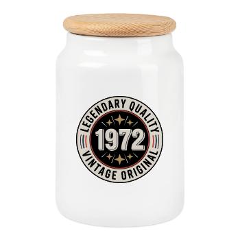Vintage 1972 Retro Badge Design - Cookie Jar with Wooden Lid - white - Front