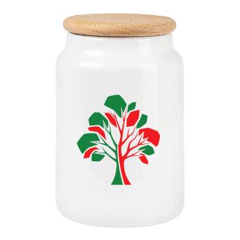 Abstract Tree – Autumn Connection - Cookie Jar with Wooden Lid - white - Front