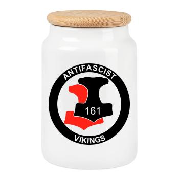 Antifa Vikings - Cookie Jar with Wooden Lid - white - Front