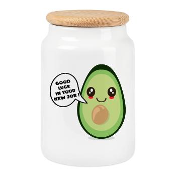 GOOD LUCK NEW JOB AVOCADO - Cookie Jar with Wooden Lid - white - Front