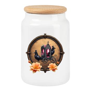 Vintage hearse with crows - Cookie Jar with Wooden Lid - white - Front