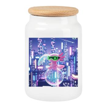 Futuristischer Neon-Drache mit VR-Ausrüstung - Keksdose mit Holzdeckel - Weiß - Vorne