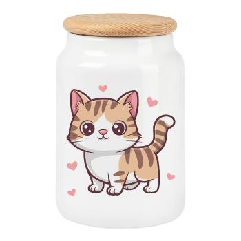 Mignon amoureux des chats - Boîte à biscuits avec couvercle en bois - blanc - Devant