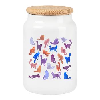 Silhouettes de chats colorés - Boîte à biscuits avec couvercle en bois - blanc - Devant