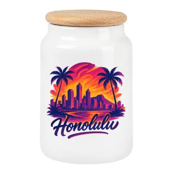 Honolulu Waikiki Capital Hawaii Aloha cadeau - Boîte à biscuits avec couvercle en bois - blanc - Devant