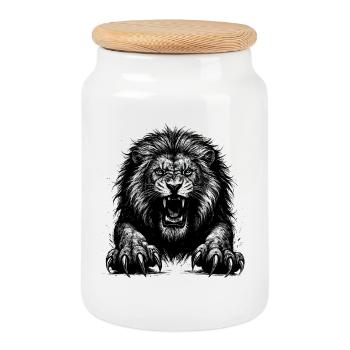 Lion Noir Tête de Fantaisie - Boîte à biscuits avec couvercle en bois - blanc - Devant