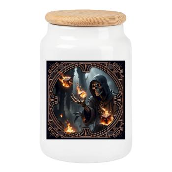 Skeleton Rune Mage in Shadows - Cookie Jar with Wooden Lid - white - Front