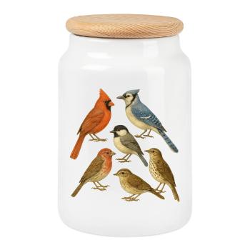 Natürliche Vogelsammlung - Keksdose mit Holzdeckel - Weiß - Vorne