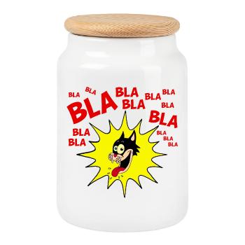 Animated Expression of a Cat T-Shirt - Cookie Jar with Wooden Lid - white - Front