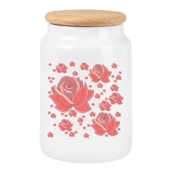 Pastellfarbene ausgefallene Rosen - Keksdose mit Holzdeckel - Weiß - Vorne