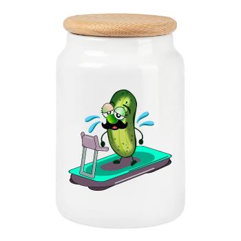 Papa Pickles Treadmill - Cookie Jar with Wooden Lid - white - Front