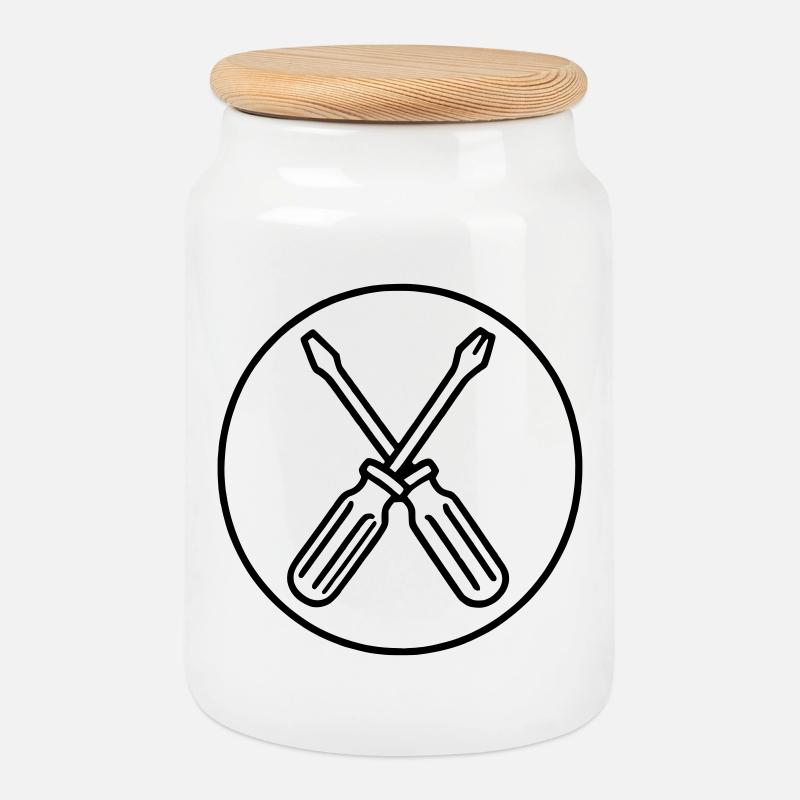 Screwdriver - Cookie Jar with Wooden Lid - white