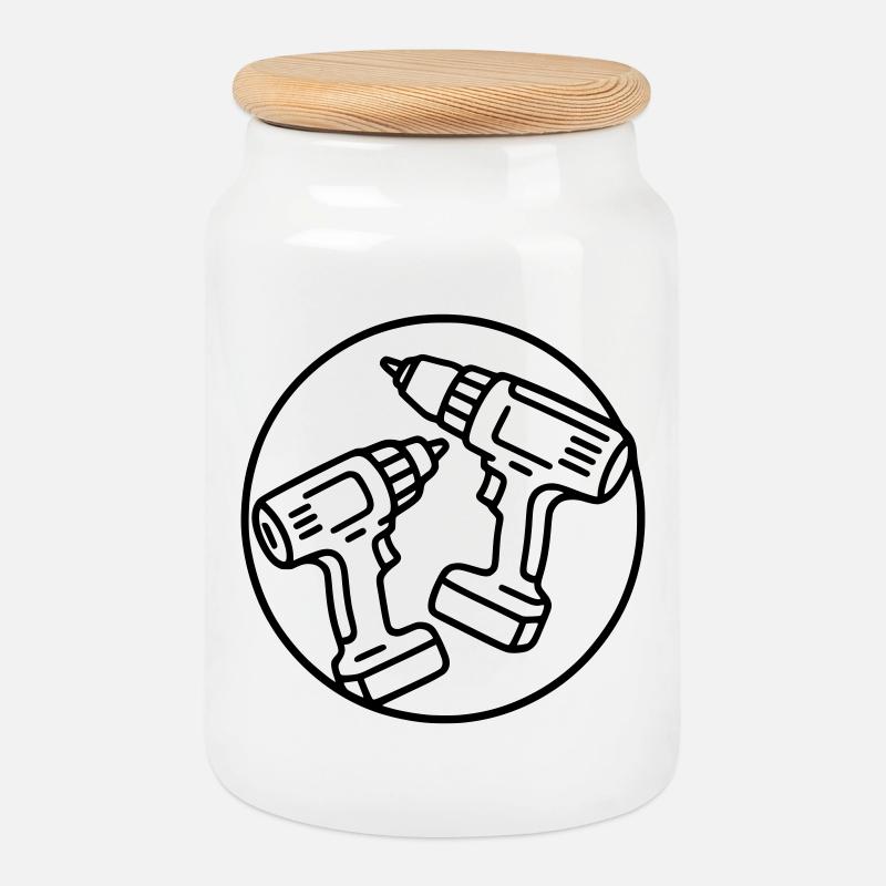Screwdrivers - Cookie Jar with Wooden Lid - white