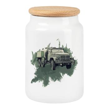 Legendärer Allrad-Klassiker - Keksdose mit Holzdeckel - Weiß - Vorne