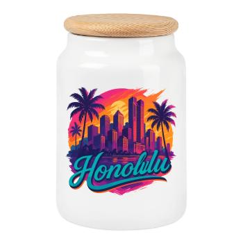 Honolulu Waikiki Capital Hawaii Aloha cadeau - Boîte à biscuits avec couvercle en bois - blanc - Devant