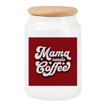 Mama braucht Kaffee lustiges Design - Keksdose mit Holzdeckel - Weiß - Vorne