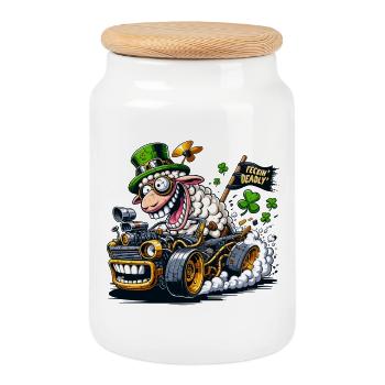 Leprechaun Sheep St Patrick’s Day Car - Boîte à biscuits avec couvercle en bois - blanc - Devant