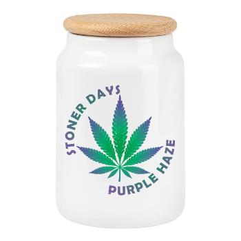 Stoner Days Cannabisblatt-Illustration - Keksdose mit Holzdeckel - Weiß - Vorne