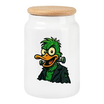 Frankenquack – Verrückte Halloween-Ente - Keksdose mit Holzdeckel - Weiß - Vorne