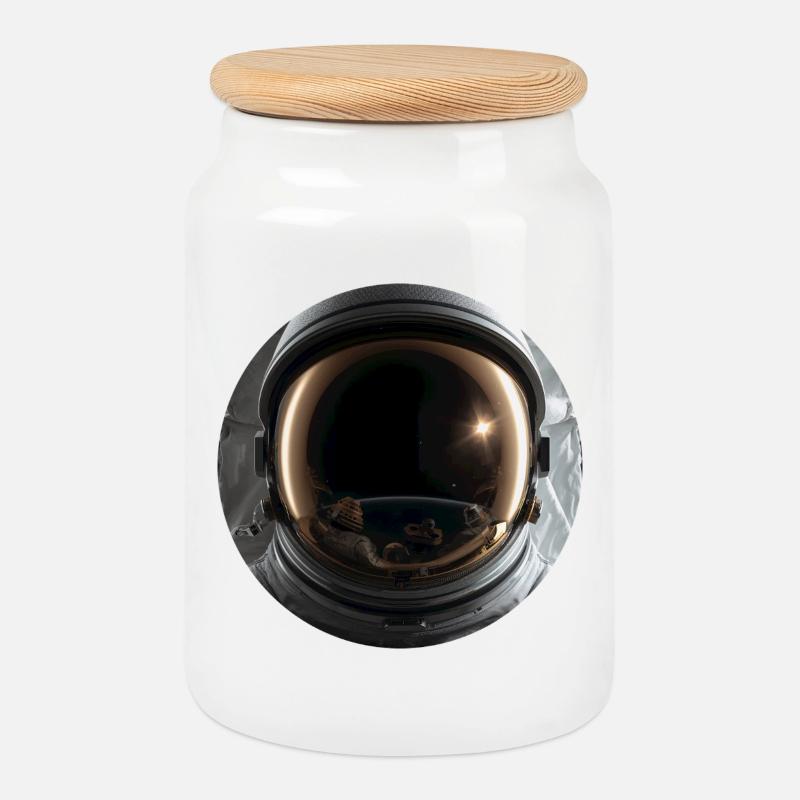 Weltraum-Astronauten Design - Keksdose mit Holzdeckel - Weiß