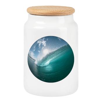 Breakwater Beach Pattern - Cookie Jar with Wooden Lid - white - Front