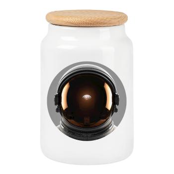 Vue de la Terre en combinaison spatiale - Boîte à biscuits avec couvercle en bois - blanc - Devant