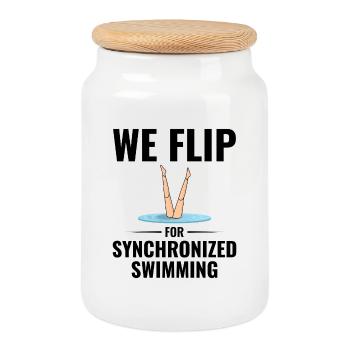 Humorvolle Beine Ertrinken Synchronschwimmen - Keksdose mit Holzdeckel - Weiß - Vorne