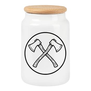 Haches croisées - Boîte à biscuits avec couvercle en bois - blanc - Devant