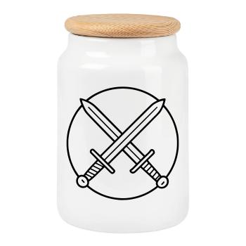 Crossed Swords - Cookie Jar with Wooden Lid - white - Front