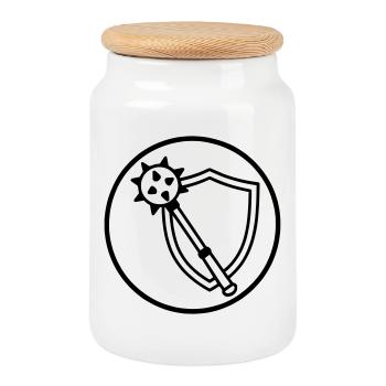 Mace and Shield - Cookie Jar with Wooden Lid - white - Front