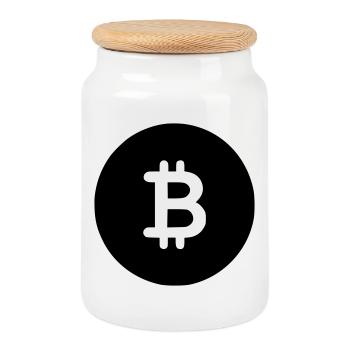 Icône noire Bitcoin - Boîte à biscuits avec couvercle en bois - blanc - Devant