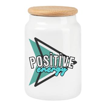 positive energi  - Cookie Jar with Wooden Lid - white - Front