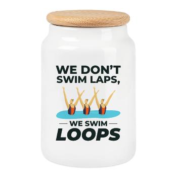 Nous nageons en boucle, conception humoristique de natation synchronisée - Boîte à biscuits avec couvercle en bois - blanc - Devant