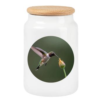 colibri et fleur nature illustration - Boîte à biscuits avec couvercle en bois - blanc - Devant