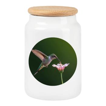 Colibri avec fleur en gros plan - Boîte à biscuits avec couvercle en bois - blanc - Devant