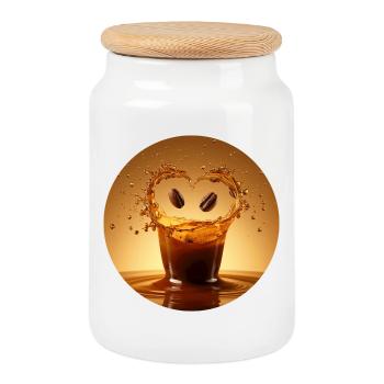Coffee joy in the water splash - Cookie Jar with Wooden Lid - white - Front