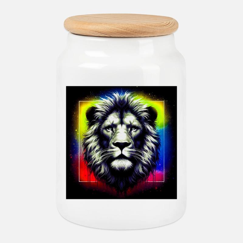 Löwe - Keksdose mit Holzdeckel - Weiß
