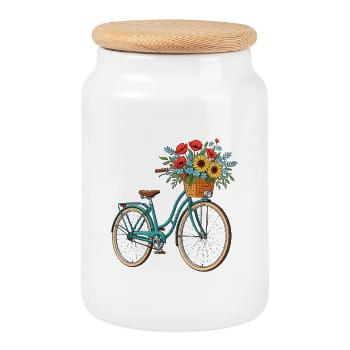 Bicyclette - Boîte à biscuits avec couvercle en bois - blanc - Devant