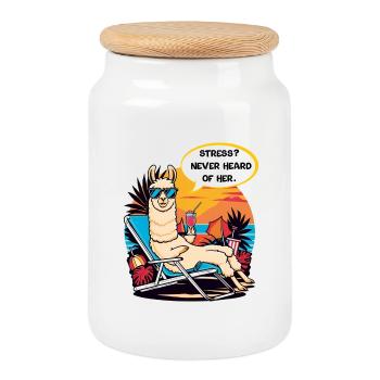 Stress? Never Heard of Her - Cookie Jar with Wooden Lid - white - Front
