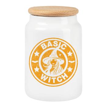 Basic Witch Vintage Halloween Aesthetic Pumpkin - Cookie Jar with Wooden Lid - white - Front