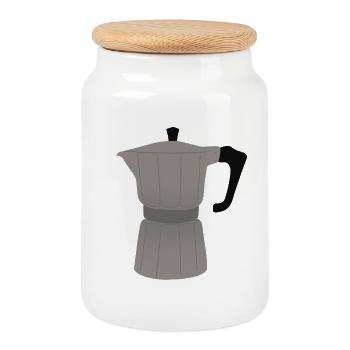 Vintage Coffee Maker Illustration - Cookie Jar with Wooden Lid - white - Front