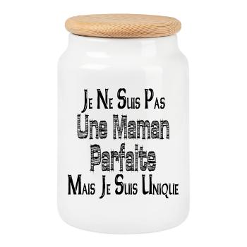 Pas une Maman Parfaite Mais je suis Unique - Boîte à biscuits avec couvercle en bois - blanc - Devant