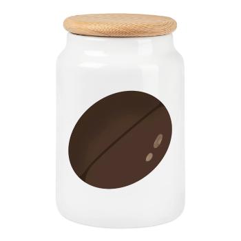 Illustration minimaliste de grain de café - Boîte à biscuits avec couvercle en bois - blanc - Devant