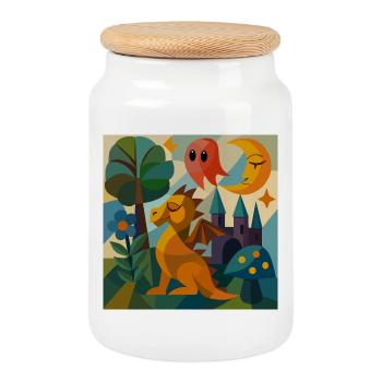 Whimsical Realm of Dreams - Cookie Jar with Wooden Lid - white - Front